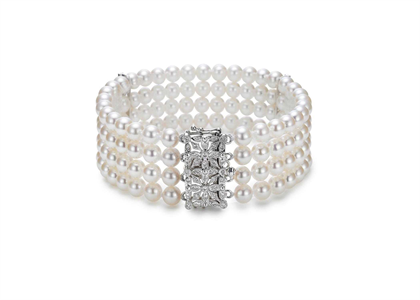 Silver Plated CZ Studded Womens Bridal Pearl Bracelet